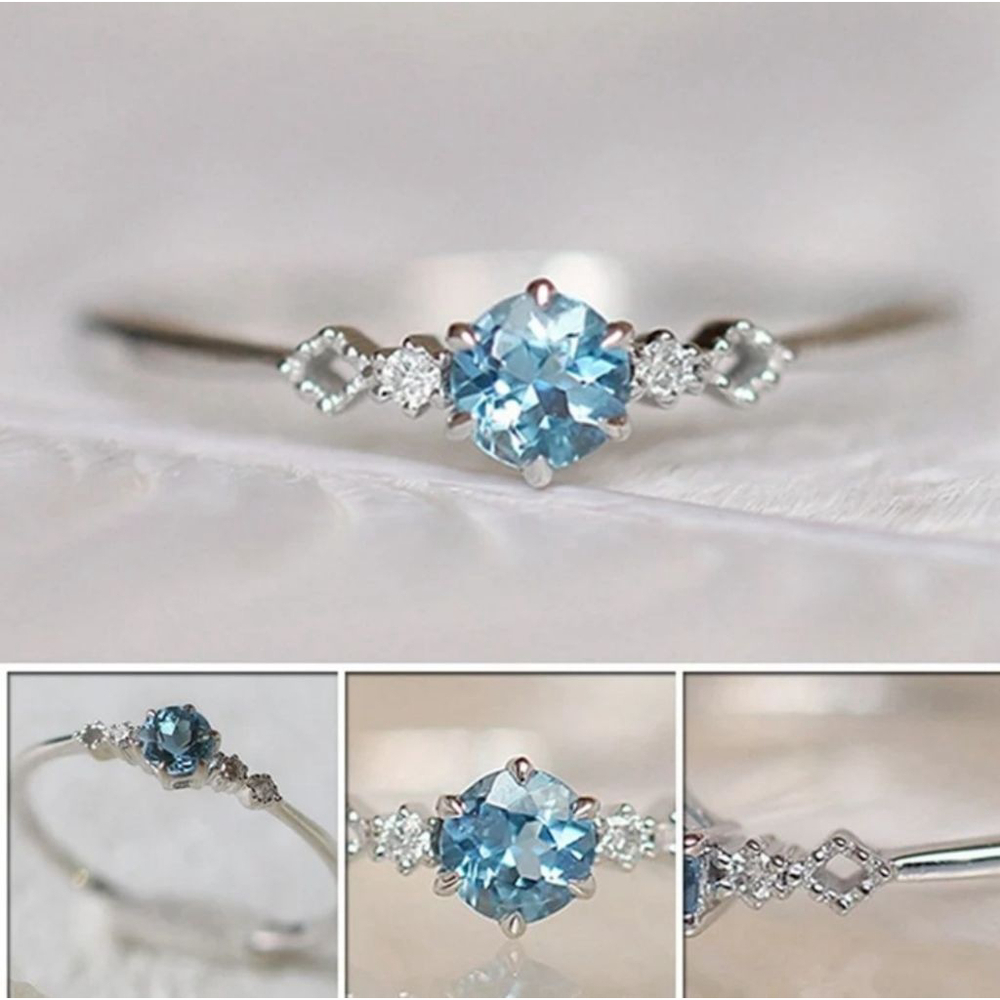 NEW Women's‎ Dainty Topaz and Diamond Simulant S925 Ring, Size 8